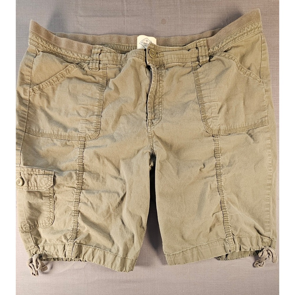 St Johns Bay Olive Green Utility Cargo Shorts Womens 18 Elastic Waist Stretch